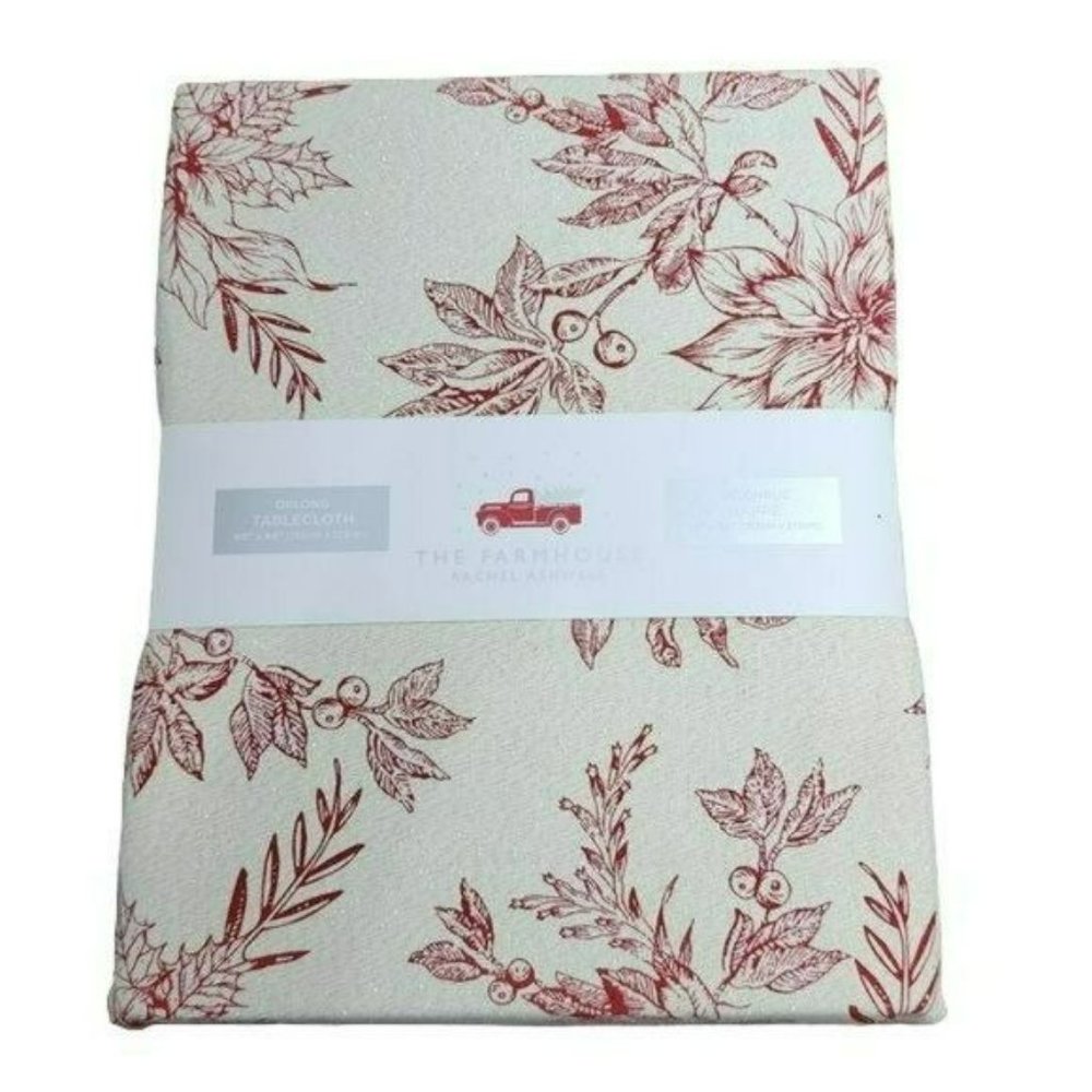 Rachel Ashwell Poinsettia Flowers Tablecloth 60x84in Oblong Gold‎ Accents